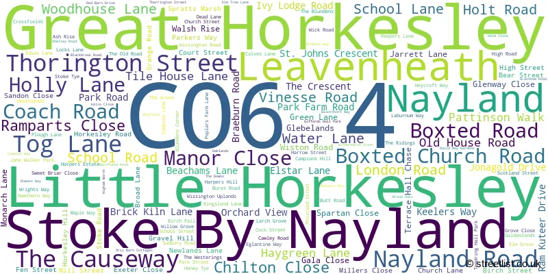 A word cloud for the CO6 4 postcode